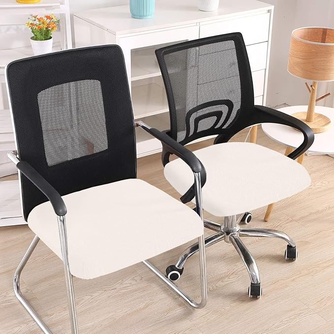 Smiry Office Computer Chair Seat Covers for Desk, Anti-dust Protector | Stretch Jacquard Removable Washable Desk Chair Seat Cushion Protectors, Ivory