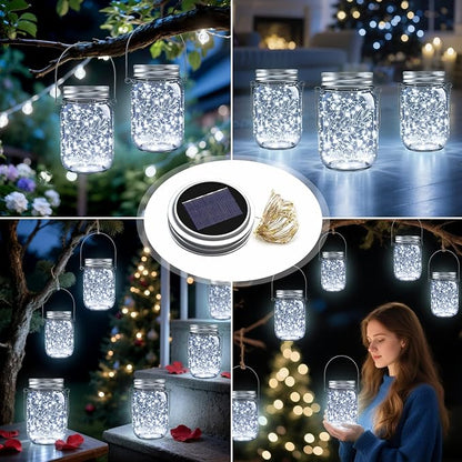 Mason Jar Solar Lights for Outside, 12 Pack 30LED(No Jars) Fairy Lights Mason Jar Solar Lids Outdoor Waterproof String Lights with Hangers for Patio Garden Yard Lawn Decoration - Cool White