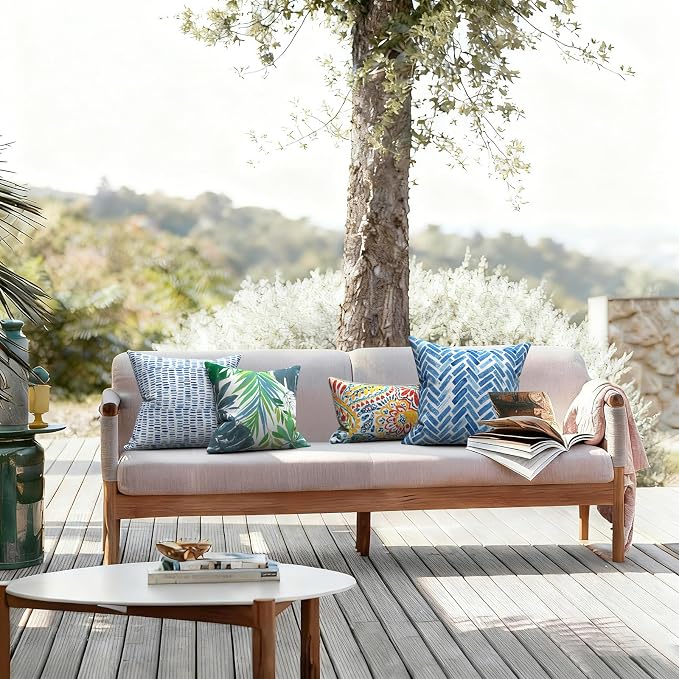 LVTXIII 2 Pack Outdoor Throw Pillow Covers for Patio Furniture, 16x16 Inch Square Pillow Case, Water-Repellent Cushion Covers for Garden, Porch, Sofa, Islamorada Blue Green