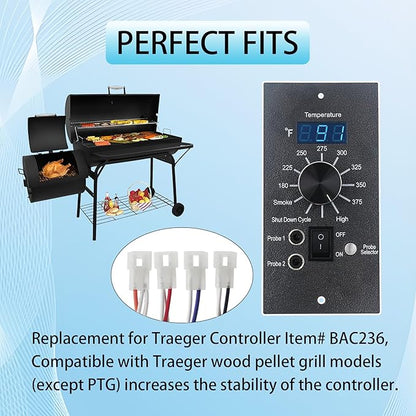 Digital Thermostat Kit for Traeger Control Panel Kit Parts Replacement, Compatible with Traeger Pellet Wood Pellet Grills，with 7" RTD Temperature， 2 Meat Probes.1 Probe Clips