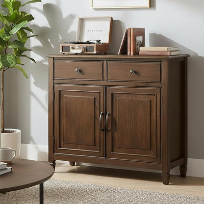 SIMPLIHOME Connaught 40" Solid Wood Cabinet in Rustic Natural Aged Brown | Traditional slim entryway and living room organizer for hats, gloves, shoes and keys with space-saving storage design.