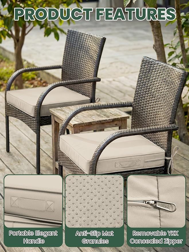 Outdoor Chair Cushion 22 x 22 x 4 Inches Patio Furniture Outdoor Waterproof Seat Cushion, Patio Chair Cushion with Handles and Ties, Square Dining Chair Cushion Set of 4, Cream