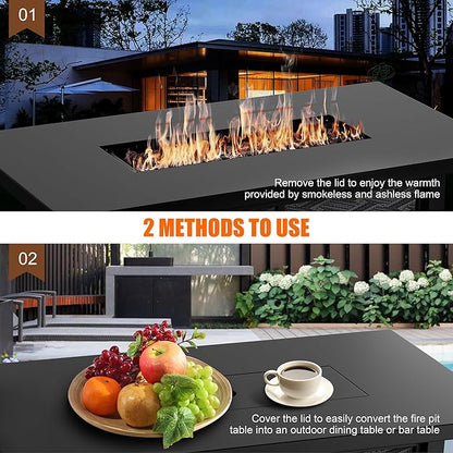 Shintenchi Propane Fire Pits 43″ Outdoor Gas Fire Pit, 50,000 BTU Rectangle Gas Fire Pit Table with Lava Rocks, 2-in-1 Fire Table with Removable Lid, CSA-Certified for Outside Patio,Parties,Backyard