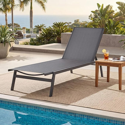 Tangkula Outdoor Chaise Lounge Chair, 6-Position Adjustable Reclining Chair with Breathable Fabric and Heavy Duty Steel Frame, Patio Lounge Chair for Garden, Backyard and Poolside (1, Gray)