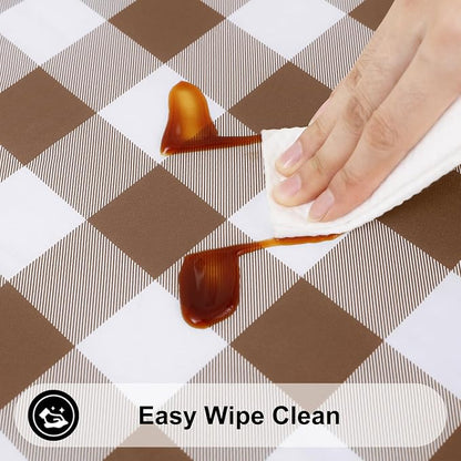 Smiry Rectangle Picnic Table Cloth, Elastic Waterproof Fitted Vinyl Tablecloths, Flannel Backed Buffalo Plaid Table Covers for Dining, Camping, Outdoor (White and Brown, 30" x 72")