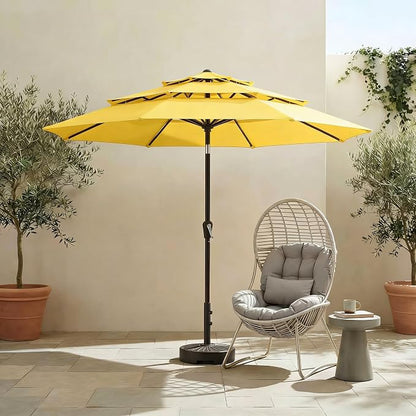 10ft 3 Tier Patio Umbrella, Outdoor Market Table Umbrella with UPF 50+ Vented Canopy, 8 Sturdy Ribs, Easy Push Button Tilt and Crank, Windproof for Deck, Pool, Backyard and Garden