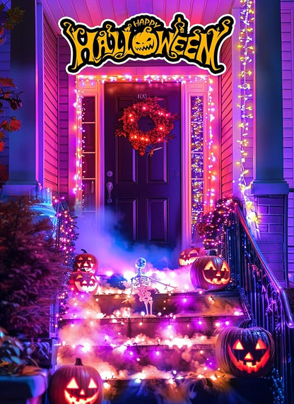 240 LED Solar Halloween Lights Outdoor Waterproof IP65, 20FT 8 Light Modes | Halloween Solar Lights Outdoor Solar Halloween String Lights Outdoor Twinkle Fairy Light Garland Decorations, Orange Purple