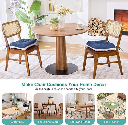 BETU Chair Cushions for Dining Chairs Set of 2,3.5" Thick Outdoor Indoor Chair Pads with Ties,Non Slip Backing and Covers, Seat Cushion for Kitchen Dining,Bar,Patio Furniture15.5"X15.5"X3.5",Navy Blue
