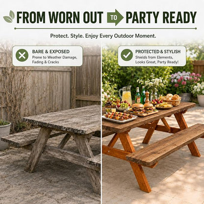Emwwat Picnic Table Cover with Bench Covers, Waterproof Elastic Corner Fitted Tablecloth for 6 Foot Rectangle Tables, Washable Camping Table Cover Set for Picnic Outdoor BBQ (Brown, 72in)