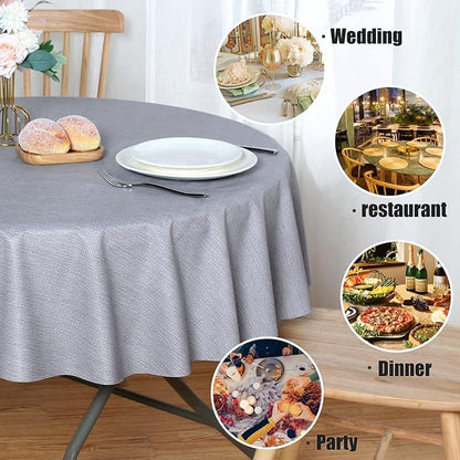 sancua 100% Waterproof Vinyl Tablecloth Table Cloth 54 Inch Round, Grey | Oil Spill Proof, PVC Material, Wipe Clean Table Cover for Dining Tables, Buffet Parties and Camping
