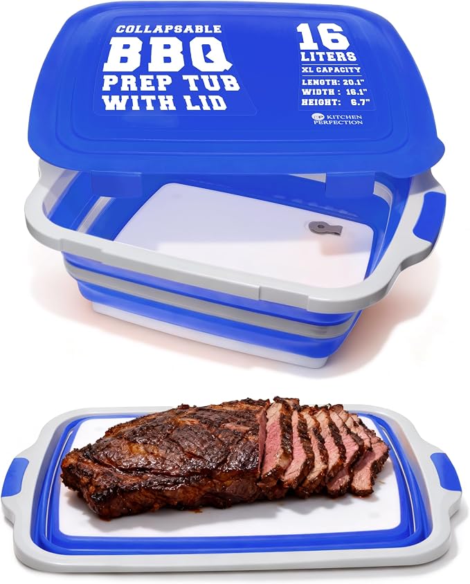 Collapsible XL Smoker & BBQ Prep Tub with Locking Lid | Includes Cutting Board, Meat Marinade & Brine Container For Turkey, Brisket & Ribs - Best Grill Accessories Gifts For Men