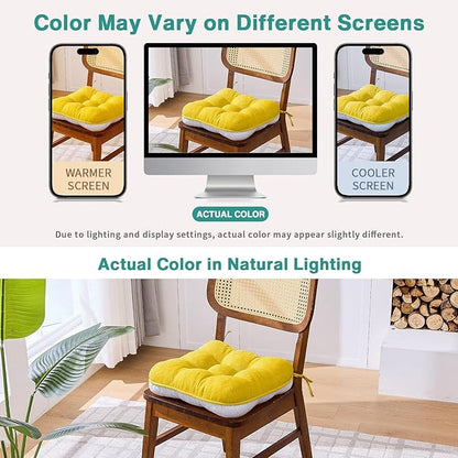 BETU Chair Cushions for Dining Chairs Set of 6,3.5" Thick Kitchen Table Chair Pads with Ties,Non Slip Backing and Covers, Seat Cushion for Dining Room,Bar,Patio Chairs,15.5"X15.5"X3.5",Gold