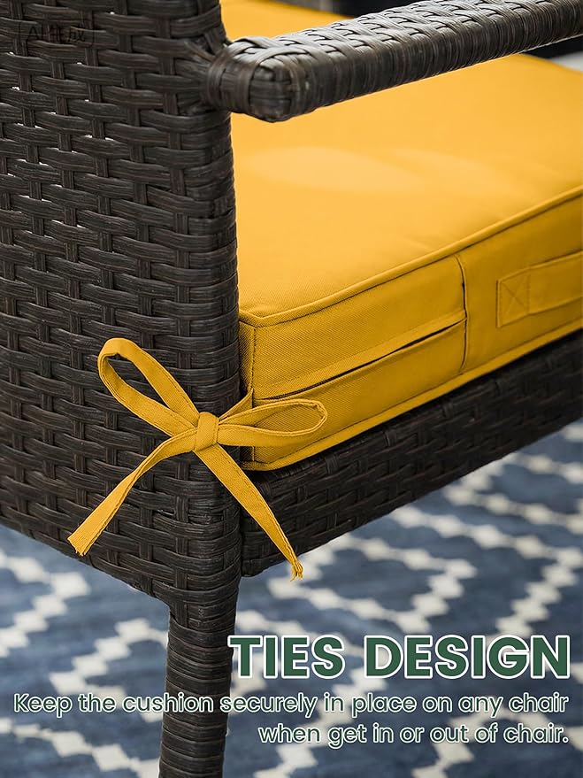 Outdoor Chair Cushion 19 x 19 x 4 Inches Patio Furniture Outdoor Waterproof Seat Cushion, Patio Chair Cushion with Handles and Ties, Square Dining Chair Cushion Set of 2, Yellow