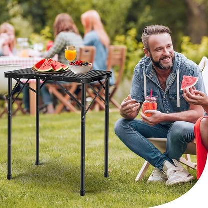 E EASTSTORM Folding Grill Table for Outside, 3 Height Adjustable,Small Camping Table with Black Metal Mesh, Portable Outdoor Table for Picnic BBQ, Garden, Patio, Tailgate & Travel