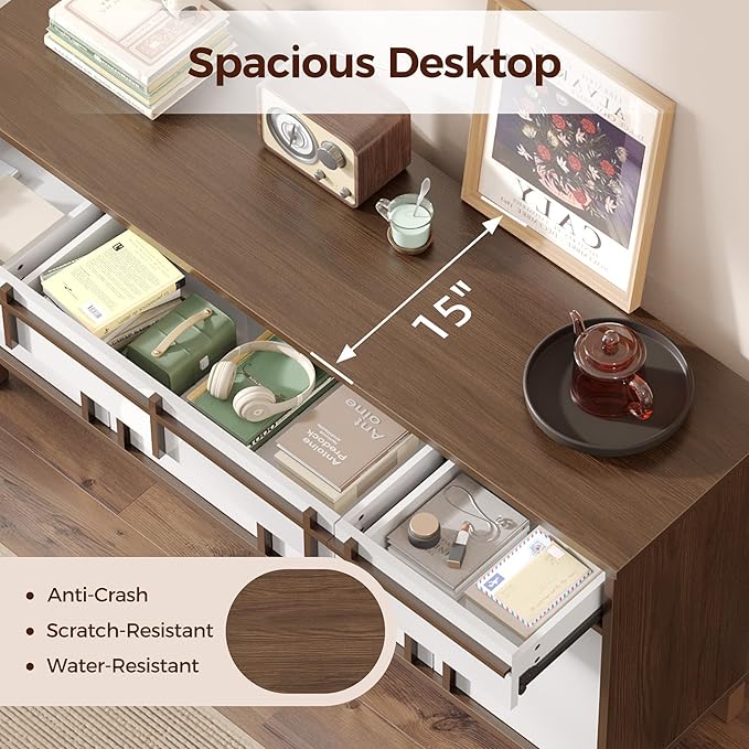 58 inch Sideboard Buffet Cabinet with 3 Drawers, Modern Credenza with 4 Doors & Adjustable Shelf, Large Coffee Bar Storage for Kitchen, Entryway