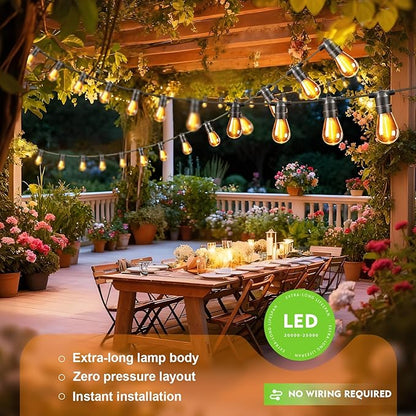 Outdoor Solar String Lights 36FT 15, Shatterproof & Waterproof LED Patio Lights with Remote, Dimmable & Timer Functions, 2700K Warm White Commercial Grade Decorative Hanging Lights