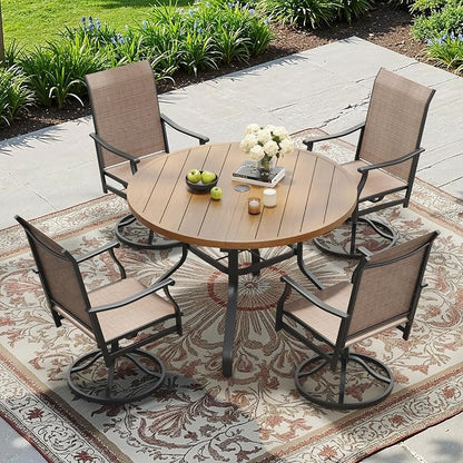 Round Outdoor Dining Table 41" with 1.57" Umbrella Hole | with Umbrella Hole, Wood-like Table Top, Water-resistant, Easy to Clean, Patio table for Backyard, Poolside
