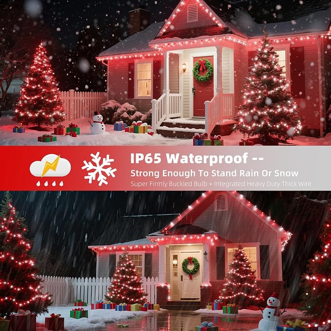 Christmas String Lights, 105ft 300 LED Christmas Tree Lights | 8 Modes Memory Function & Timer- UL Certified Outdoor Indoor Christmas Fairy Lights for Tree, Garden, Party(Red + White)