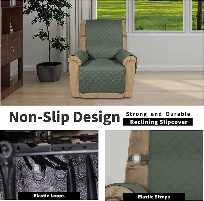 Easy-Going Recliner Chair Slipcover Reversible Sofa Cover Water Resistant Couch Cover Furniture Protector with Elastic Straps for Pets Dog (Recliner 22 inch, Greyish Green/Beige) | Machine Washable Slipcover For Dogs, Water Resistant Furniture Mat For ...