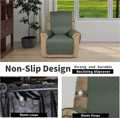 Easy-Going Recliner Chair Slipcover Reversible Sofa Cover Water Resistant Couch Cover Furniture Protector with Elastic Straps for Pets Dog (Recliner 22 inch, Greyish Green/Beige) | Machine Washable Slipcover For Dogs, Water Resistant Furniture Mat For ...