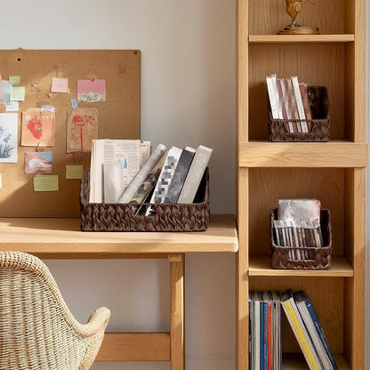 GRANNY SAYS Wicker Storage Basket for Shelves, Wicker Basket with Handles, Trapezoid Woven Baskets for Storage, Decorative Baskets for Home Decor, Brown, 3 Pack