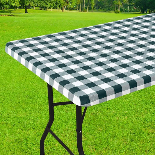 Smiry Rectangle Picnic Table Cloth, Elastic Waterproof Fitted Vinyl Tablecloths, Flannel Backed Buffalo Plaid Table Covers for Dining, Camping, Outdoor (Hunter Green and White, 30" x 60")