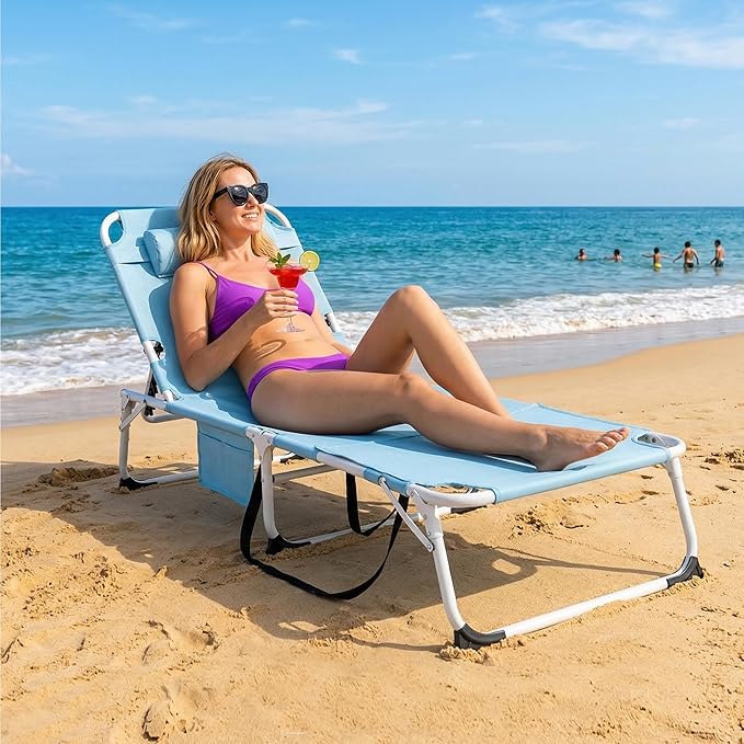 ABORON 4-in-1 Lounge Chair with Face & Arm Holes for Tanning, 440LB Heavy-Duty Folding Recliner with Plush Cotton Cushion, No Assembly Tri-Fold Guest Bed for Sunbathing, Poolside, Office Nap & Camping