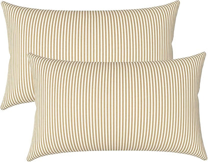 LVTXIII Outdoor/Indoor Lumbar Pillows, Decorative Patio Lumbar Cushions, Fluffy Water Repellent Garden Cushions for Home Patio Coach Sofa Use, 12×20 Inch, Pack of 2, Stripe Beige