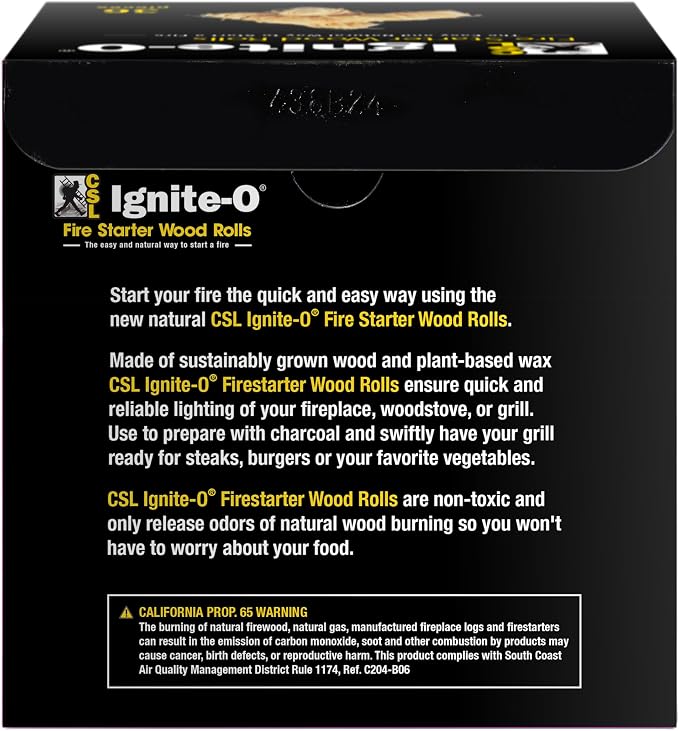 Ignite-O Fire Starter Natural Wood Rolls - 36 Pieces - Made in Germany - Sustainably Grown Wood - Non-Toxic Firestarter for Fireplaces, Woodstoves, Campfires & Grills - Quick & Easy