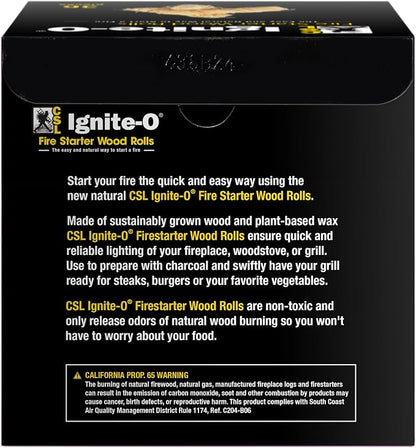 Ignite-O Fire Starter Natural Wood Rolls - 36 Pieces - Made in Germany - Sustainably Grown Wood - Non-Toxic Firestarter for Fireplaces, Woodstoves, Campfires & Grills - Quick & Easy