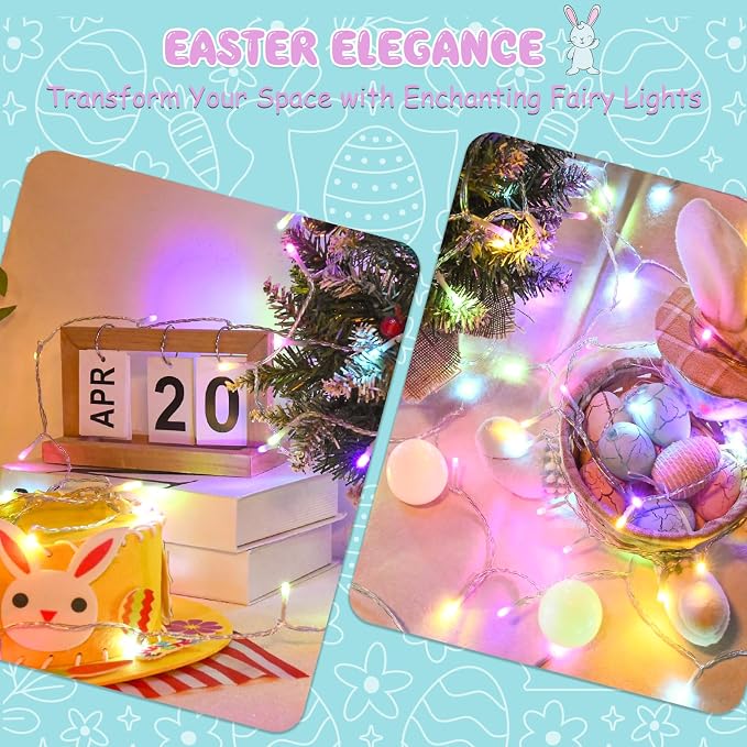 cshare Easter String Lights Battery Operated,Pastel Easter Lights with Timer 9.8ft 30LED Transparent Wire Fairy Lights for Easter Decorations Garland Outdoor Indoor Party