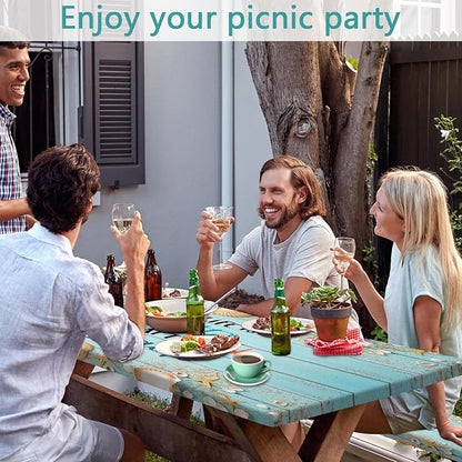 JAWO Park Picnic Table Cover with Bench Covers Lightweight Camping Essentials, Oil-Proof Waterproof 3PCS Tablecloth with Elastic, Fitted for Table Rectangle and Seats, Board Beach 30X96inch