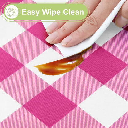 Smiry Picnic Table Cloth, Vinyl Tablecloths with Flannel Backing, 60"x84" | Waterproof Rectangle Table Cloth, Wipeable Buffalo Plaid Table Cover for Indoor and Outdoor (Hot Pink & White)
