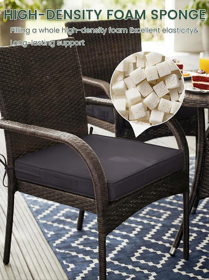Outdoor Chair Cushion 17 x 16 x 3 Inches Patio Furniture Outdoor Waterproof Seat Cushion, Patio Chair Cushion with Handles and Ties, Square Dining Chair Cushion Set of 2, Grey