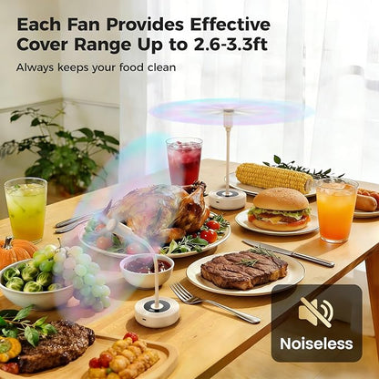 TriPole Fly Fans for Tables with Battery Display, Rechargeable, 20H Runtime | 2000mAh Rechargeable Food Fan, Quiet Operation, Flexible Neck for 360° Coverage Outdoor Fan for Picnic, Party, BBQ, Kitchen
