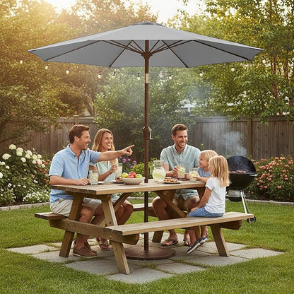 9ft Patio Umbrella with Push Button Tilt and Crank,Outdoor Market Table Umbrella UV Protection 8 Sturdy Ribs for Backyard,Garden,Pool,Deck(Light Gray)