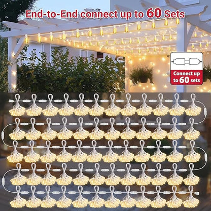 LAMPHOME 4-Pack 26FT Outdoor Patio Lights, 2700K Warm White String Lights 12+1 LED Waterproof Shatterproof Edison Bulbs, Dimmable with Timer for Garden Backyard Yard Hanging Lighting