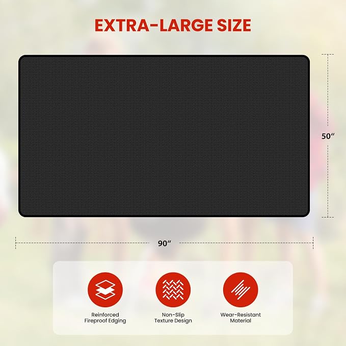 90 x 50 Inch Large Under Grill Mats for Outdoor Grill, Double-Sided Fireproof Waterproof Oil-Proof BBQ Mat, Indoor Fire Pit/Fireplace Mat, Protector Mat for Deck, Patio, Lawn, Fireplace