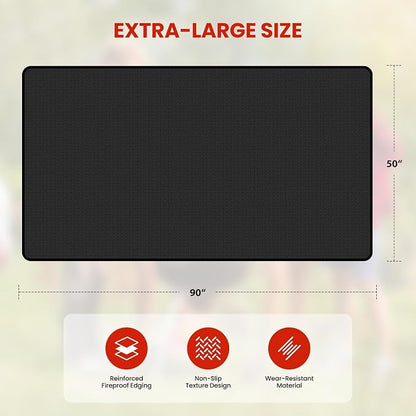 90 x 50 Inch Large Under Grill Mats for Outdoor Grill, Double-Sided Fireproof Waterproof Oil-Proof BBQ Mat, Indoor Fire Pit/Fireplace Mat, Protector Mat for Deck, Patio, Lawn, Fireplace