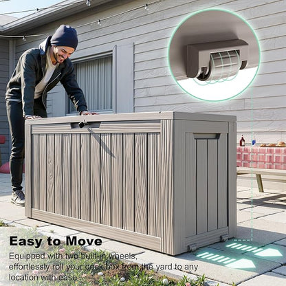 ROJIK Outdoor Storage Housing Deck Box - Waterproof Patio Furniture, Garden Tools, Cushions, Pool Accessories Storage Bench with Lockable Lid and Side Handles (Grey 78 Gal)