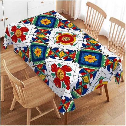 Swono Mexican Pattern Rectangular Tablecloth Ethnic Mosaic Patchwork Mandala Washable Table Cloth Kitchen Dining Room Table Cover for Party Dinner 50x72 Inch Tablecloths