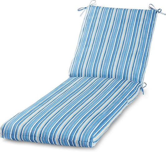 Outdoor Reversible Chaise Lounge Chair Cushion, Steel Blue Stripe