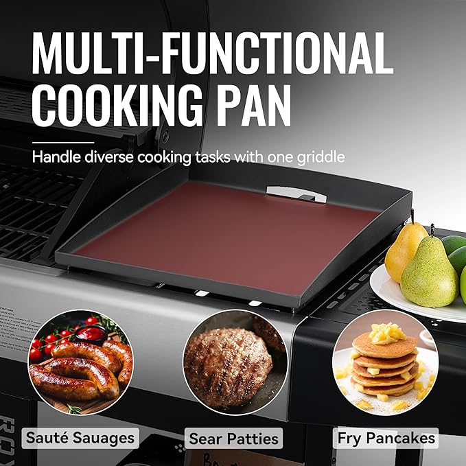 BP1501 Griddle Top and Grease Cup Combo, Ceramic-Coated Griddle Pan, Flat Griddle Gas Grill Pan with Grease Cup, 259 Sq. In. Nonstick Cooking Area, Durable for Outdoor Grilling