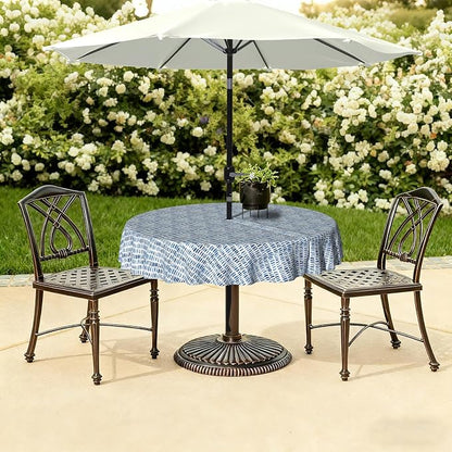 LVTXIII Outdoor Tablecloth with Umbrella Hole and Zipper, 60 Inch Water-Repellent Patio Table Cloth, Round Table Covers for Backyard Garden, Pebble Blue