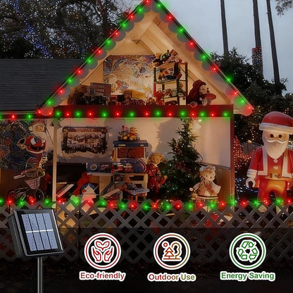 QITONG 2 Pack Red and Green Solar Christmas Lights, Each 66ft 200 LED Solar String Lights Outdoor Waterproof, 8 Modes Solar Twinkle Light for Outside