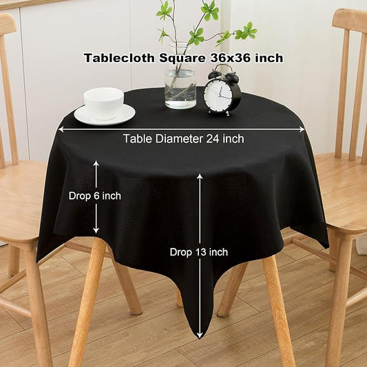 sancua Small Square Tablecloth 36 x 36 Inch Black, Stain and Wrinkle Resistant Washable Polyester Table Cloth for Dining Buffet Party Decorative Fabric Table Cover for Nightstand End Bedside Tables