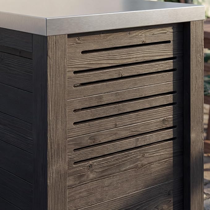 MOUMON Outdoor Mini Fridge Cabinet with Stainless Steel Countertop, 24” Solid Cedar Patio Refrigerator Stand, Dark Grey 27.6”W x 23.6”D x 37.4”H