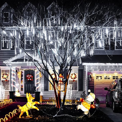 JMEXSUSS Solar Lights Outdoor, 8 Tube 144 LEDs Solar Meteor Shower Lights Outdoor, White Christmas Light for Tree Wedding Xmas Holiday Party Patio Gazebo Decor