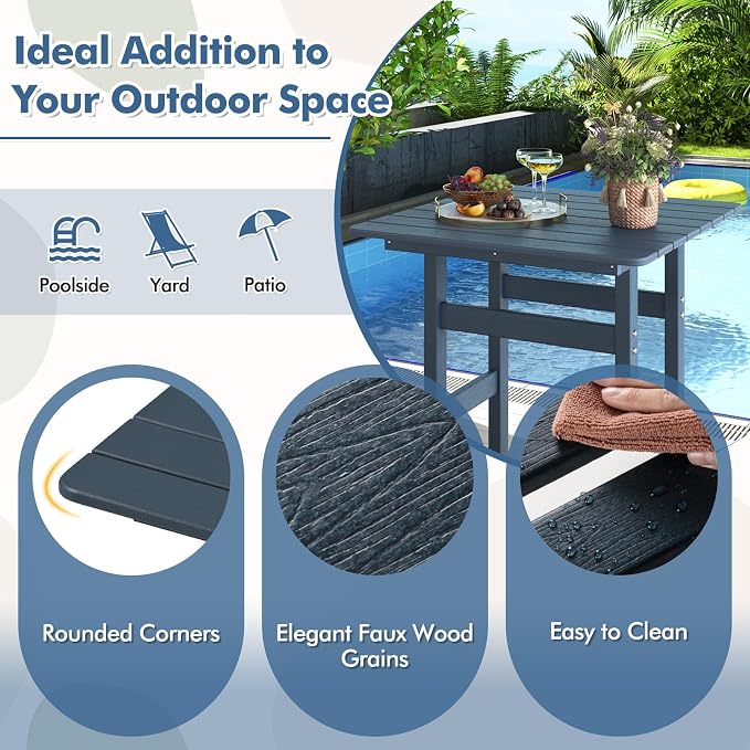 GIANTEX 42" Height Outdoor Tall Bar Table, HDPE Square Pub Tables with Wood Grains, High Top, Cocktail Bistro Table for Adirondack Chairs, Patio, Garden, Poolside, Yard, Balcony, Navy