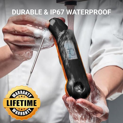 ThermoMaven Professional Meat Thermometer, NIST Certified Accuracy ±0.5°F | Instant Read in 0.5 Sec, IP67 Waterproof, Ambidextrous Backlight & Auto-Rotating Display, for BBQ/Grill/Cooking, Black&Orange